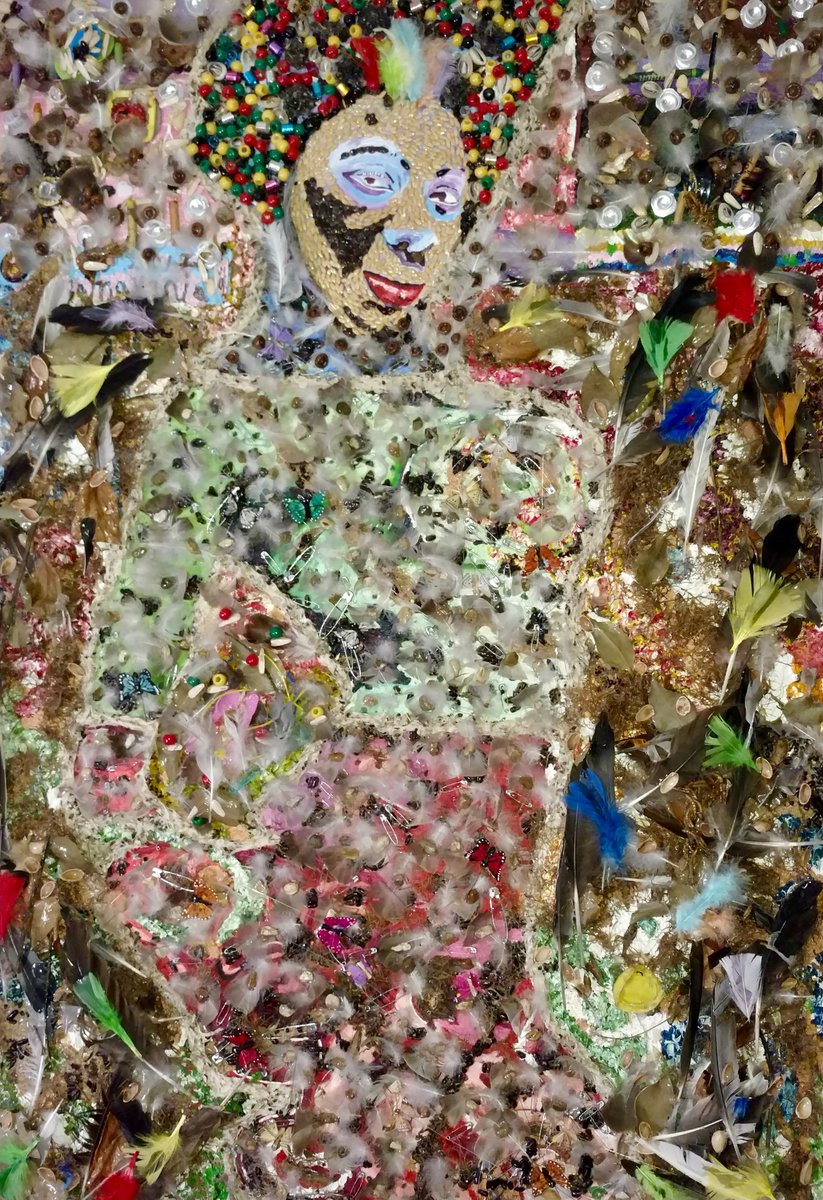 LucyNamayanja's tweet photo. Title: Not Changing, Oil and Acrylic Sand on Canvas, Cotton with Seeds ,dried insects, fathers, found objects, natural hair#merrychrisymas
#counterpointsarts
#ugandahighcommissionlondon
#uganda #ugandahighcommission #gallery #kampala #uk
#studio #art #artis https://t.co/5lK5SIJkCA