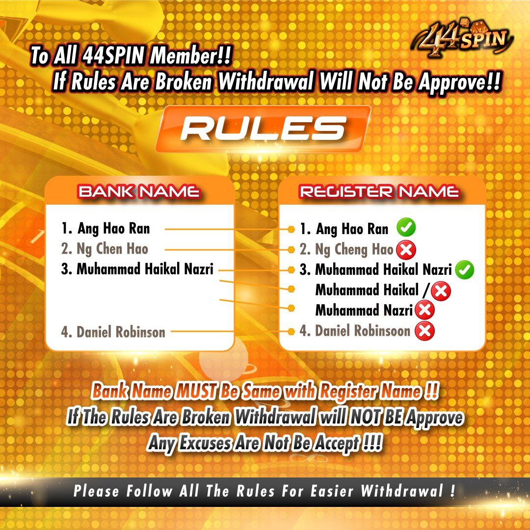 44SpinAustralia's tweet photo. 🔔To All 44SPIN Member😀

🤬!! If Rules Are Broken Withdrawal Will Not Be Approve !!⛔️

😵Bank Name MUST Be Same with Register Name !!
If The Rules Are Broken Withdrawal will NOT BE Approve💪
❌Any Excuses Are Not Be Accept !!!😈

Please Follow All The Rules For Easier Withdrawal https://t.co/m5zMca42M9
