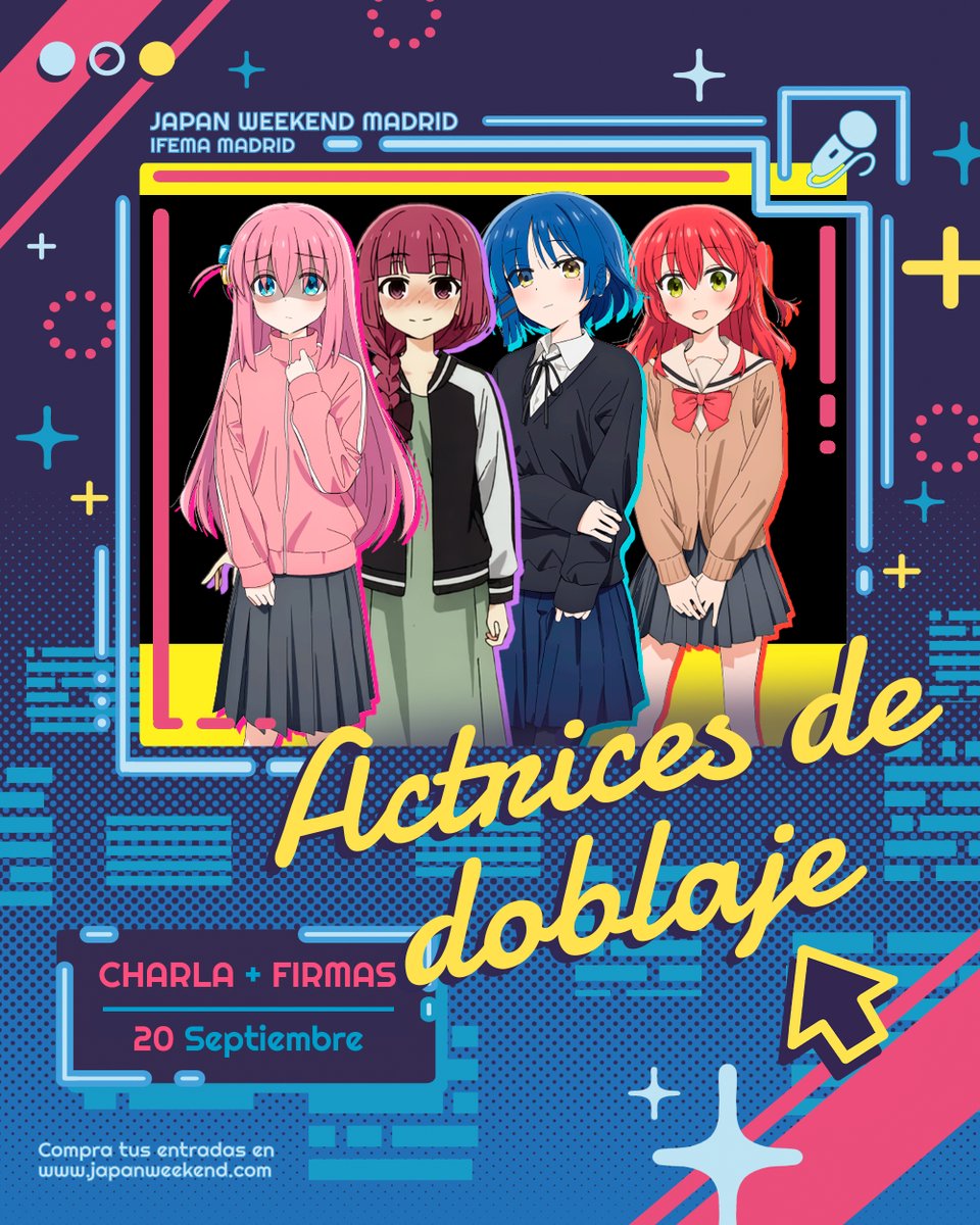 Japan_Weekend's tweet photo. 🎙 ¡Contaremos con las actrices de doblaje en castellano de 𝐁𝐎𝐂𝐂𝐇𝐈 𝐓𝐇𝐄 𝐑𝐎𝐂𝐊! en #JapanWeekendMadrid! 🎸✨

Darán una charla el 𝐬𝐚́𝐛𝐚𝐝𝐨 𝟐𝟎 𝐚 𝐥𝐚𝐬 𝟏𝟔:𝟎𝟎 𝐞𝐧 𝐞𝐥 𝐄𝐬𝐜𝐞𝐧𝐚𝐫𝐢𝐨 𝐌𝐮𝐥𝐭𝐢𝐯𝐞𝐫𝐬𝐨 y justo después tendrán una sesión de firmas. 🖊 https://t.co/PcWnmdxgq3