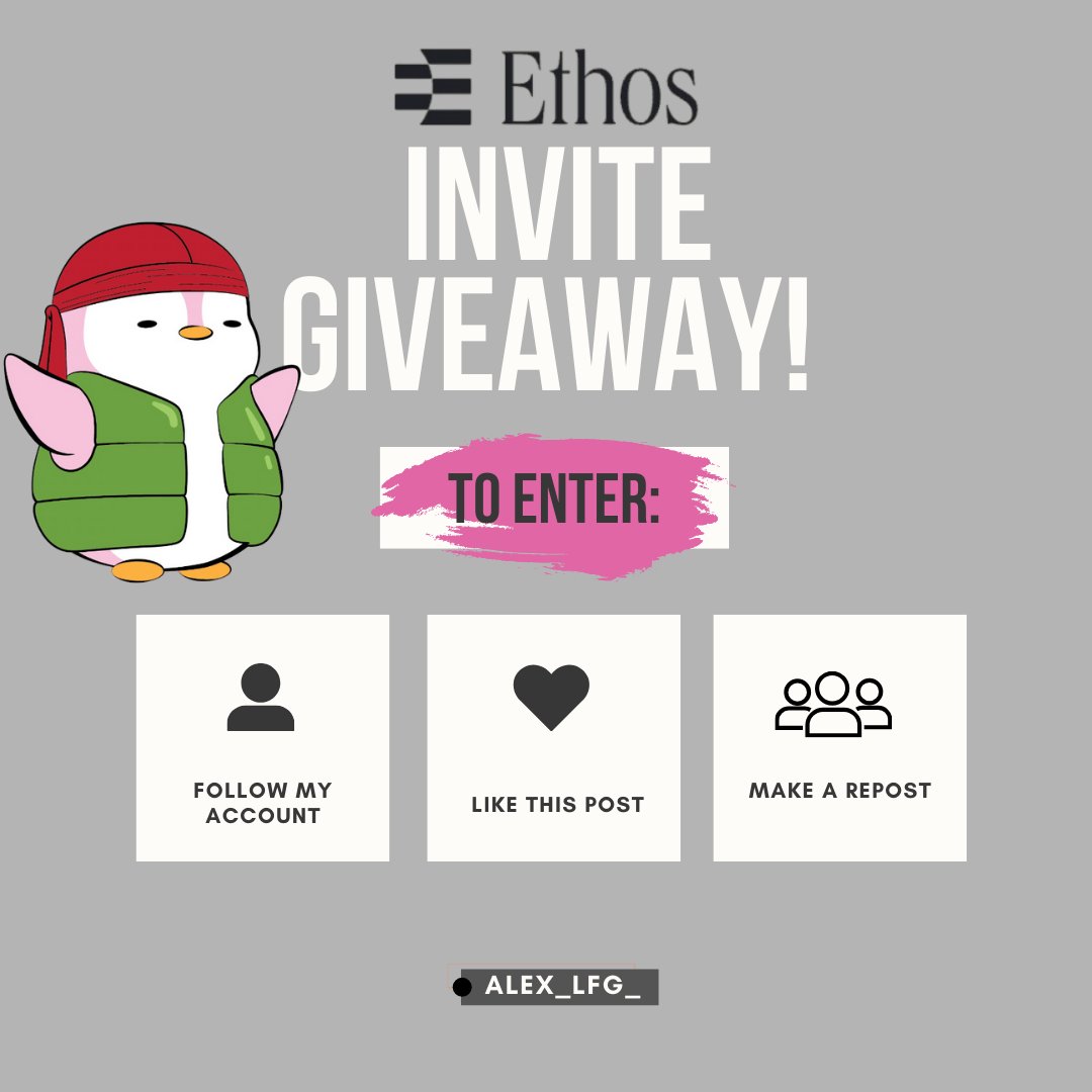 Alex_LFG_'s tweet photo. Invite Giveaway to @ethos_network 

Want to join Ethos but still don’t have an invite?
Here’s your shot!

How to enter:
1️⃣ Follow me
2️⃣ Like this post
3️⃣ Make Repost

⏳ Ends in 24h — winner will be chosen randomly and will get an  Ethos invite.
Good luck, legends 🍀 https://t.co/oj3g7CffSE