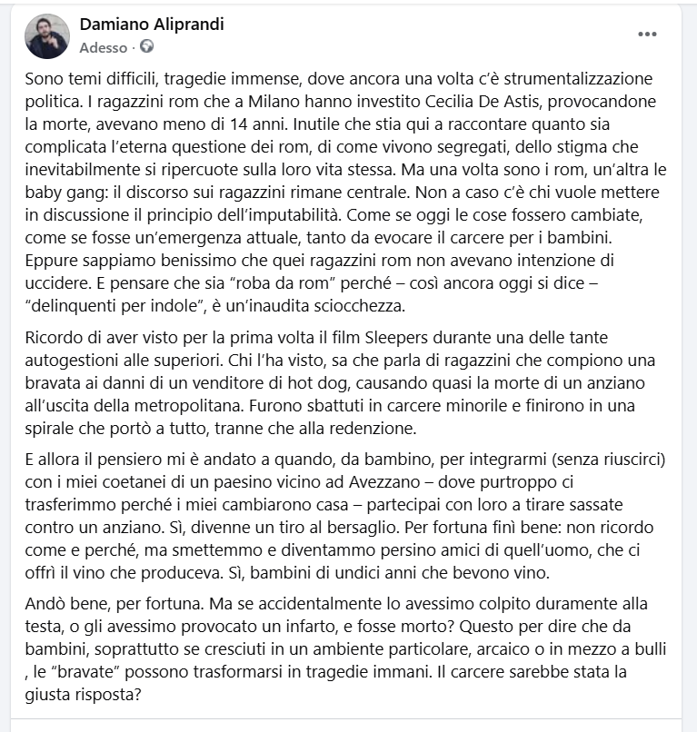 A proposito della tragedia a causa dei bambini #rom e il discorso sull'imputabilità.