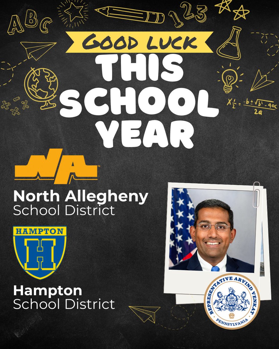 Rep. Arvind Venkat, MD (@repvenkat) on Twitter photo On this first day of school, I wish all the students, parents, teachers, and staff of <a href="/NA_Schools/">North Allegheny School District</a> and <a href="/Hampton_Talbots/">Hampton Township SD</a> good luck and best wishes on the new school year! On this first day of school, I wish all the students, parents, teachers, and staff of <a href="/NA_Schools/">North Allegheny School District</a> and <a href="/Hampton_Talbots/">Hampton Township SD</a> good luck and best wishes on the new school year!