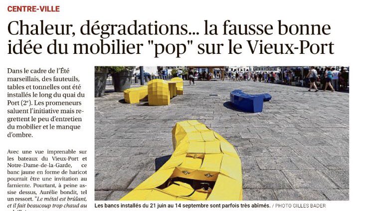 Encore une riche idée ! Vient-elle de la cohorte de collaborateurs de <a href="/BenoitPayan/">Benoît Payan</a>, de sa propre imagination, ou de celle d’un cabinet de conseil parisien ou lyonnais ? Le résultat est sans appel : ce mobilier urbain n’est pas adapté à la canicule que connaît #Marseille !