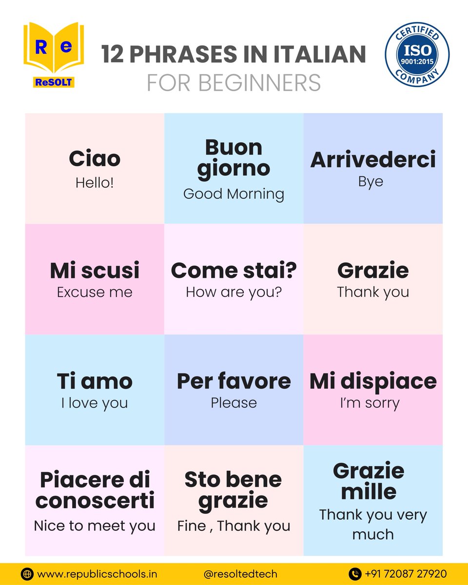 resolt_india's tweet image. Want To Learn and Speak Italian? Check Out the Guide Here!

Start Your Italian Journey with ReSOLT!

#learnitalian #learnitalianlanguages #italianlearning #italianlanguages #learningitalian #italianlearningcourse #italianlanguagecourse #italianlanguagelearning #ReSOLT