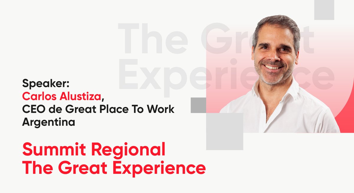 Carlos Alustiza llega a The Great Experience como speaker para inspirarte con su mirada sobre cómo transformar la cultura organizacional y potenciar resultados.

📍 Buenos Aires, Ar
📅 20, 21 y 22 de agosto

Conseguí tus tickets y planificá tu experiencia: latam.greatplacetowork.com.ar/experience-lat…