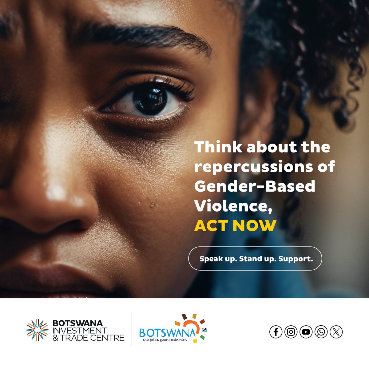 𝗚𝗕𝗩 𝗜𝗦 𝗘𝗩𝗘𝗥𝗬𝗢𝗡𝗘’𝗦 𝗙𝗜𝗚𝗛𝗧 — 𝗔𝗖𝗧 𝗡𝗢𝗪!

Every moment of silence allows GBV to continue. Speak out. Take action. Save a life.

Toll-Free Helpline: 𝟭𝟰𝟲𝟱𝟱
Botswana Gender-Based Violence Prevention &amp; Support Centre

Your voice matters. Your action counts. 💜