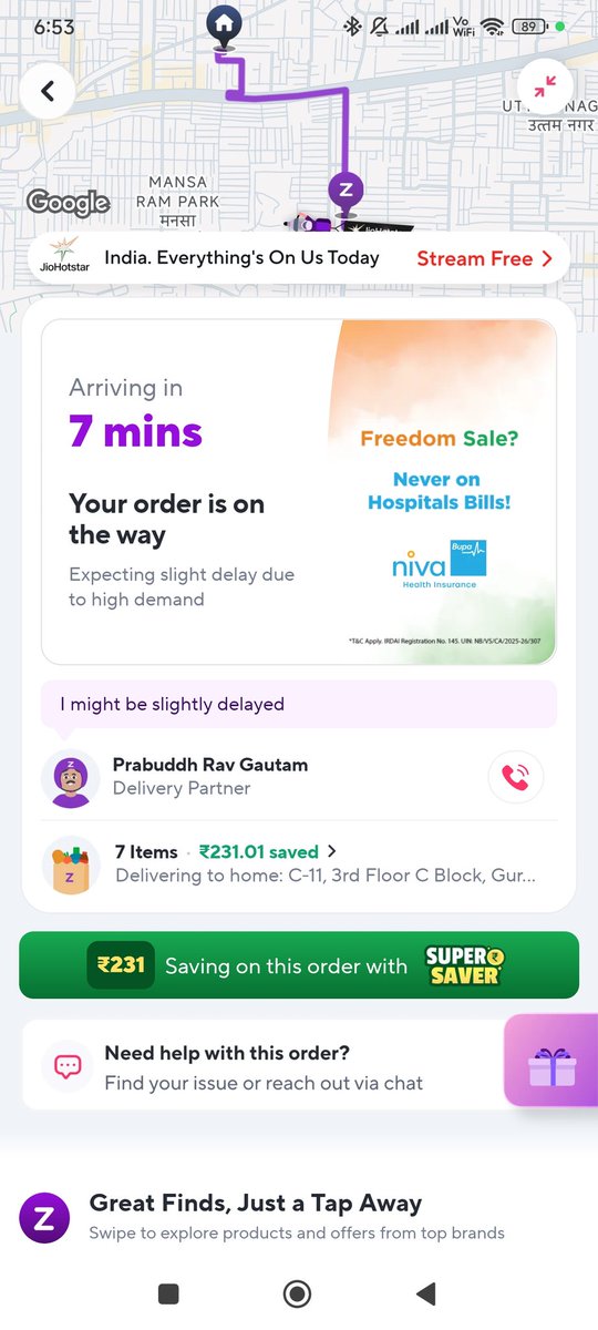 biswajitg's tweet photo. @Zepto I am a little confused about how you calculate time. Order placed at 7:45 shows 7 min delivery time. Even after 8 min at 7:53 it shows the same 7 min delivery time. Don't lie, just tell the exact time. https://t.co/FhOEeAWA8j
