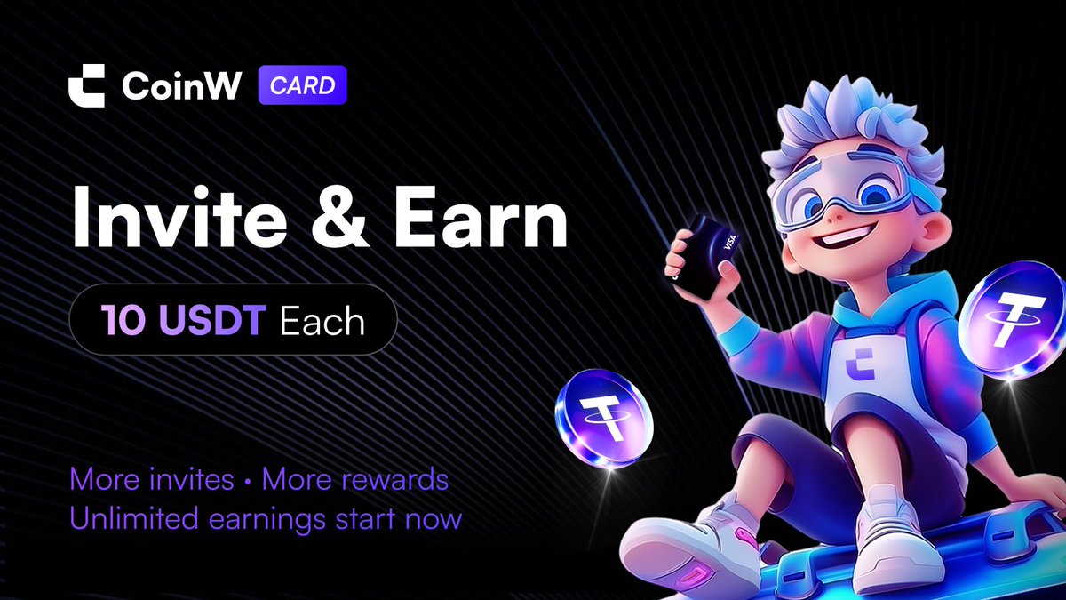 CoinWCard's tweet photo. 🚀 #Invite2Earn with CoinW Card!

👥 You and your friend will get 10 USDT cash each

Invite your friend to:
1. register for CoinW using your refferal code
2. Apply a virtual or physical card
3. Top up ≥500 USDT for the first time

📅 Rewards calculated monthly & paid the following month
⚠️ Invitation relationship will be recorded automatically. No cheating. C2 KYC required.