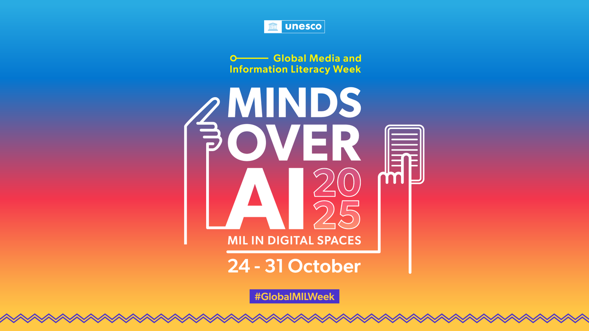 UNESCO Media & Information Literacy (@milclicks) on Twitter photo 📣 Calling all #MediaAndInfoLiteracy partners!
Planning an event for #GlobalMILWeek 2025? 🌍
Register your local or online activity and get featured on the <a href="/UNESCO/">UNESCO 🏛️ #Education #Sciences #Culture 🇺🇳</a> website!
🔗 Register now: bit.ly/4mdfhM1 📣 Calling all #MediaAndInfoLiteracy partners!
Planning an event for #GlobalMILWeek 2025? 🌍
Register your local or online activity and get featured on the <a href="/UNESCO/">UNESCO 🏛️ #Education #Sciences #Culture 🇺🇳</a> website!
🔗 Register now: bit.ly/4mdfhM1