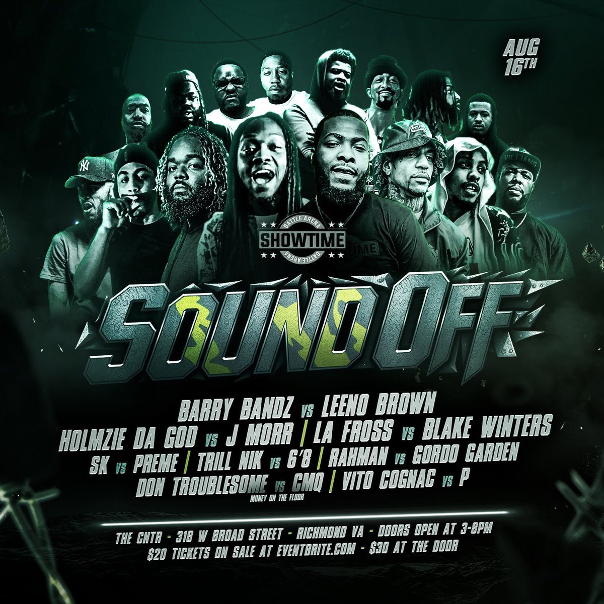 QTC FLEE 🧼🫧 (@flee4mayor) on Twitter photo We bringing battle rap back to RICHMOND this weekend—
<a href="/JmorrUpone/">TheSpacesKiller!!</a> vs <a href="/Holmzie777/">Holmzie</a> is going to be a slug fest
<a href="/1BarryBandz/">Barry Bandz</a> vs <a href="/leenobrown23/">Himothy james</a> is a CRAZY grudge match —
<a href="/blakecasso/">#SincerelyHELLBOY (Agent of Chaos)</a> vs <a href="/fross170/">la</a> both been laser focused on each other
<a href="/Trillnik804/">The Trill one!!!</a> vs <a href="/Stvcks/">6’8 🦍</a> - most ⚡️BOTN We bringing battle rap back to RICHMOND this weekend—
<a href="/JmorrUpone/">TheSpacesKiller!!</a> vs <a href="/Holmzie777/">Holmzie</a> is going to be a slug fest
<a href="/1BarryBandz/">Barry Bandz</a> vs <a href="/leenobrown23/">Himothy james</a> is a CRAZY grudge match —
<a href="/blakecasso/">#SincerelyHELLBOY (Agent of Chaos)</a> vs <a href="/fross170/">la</a> both been laser focused on each other
<a href="/Trillnik804/">The Trill one!!!</a> vs <a href="/Stvcks/">6’8 🦍</a> - most ⚡️BOTN