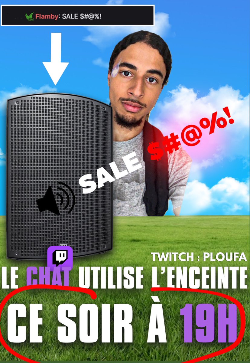 RDV AUJOURD’HUI 19H00 🛎️

• LIVE IRL CHATELET les viewers CONTRÔLE mon ENCEINTE 😭☝️

pour l’histoire jvais me faire tabasser par un malien en direct 

twitch.tv/ploufa