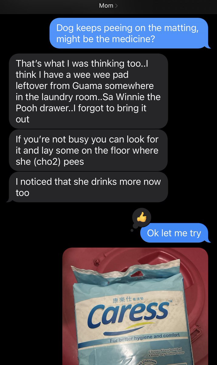 peak late stage capitalism is getting told to sift through storage for my late grandmother’s leftover pee pads (from 2020) so my dog has something to pee on