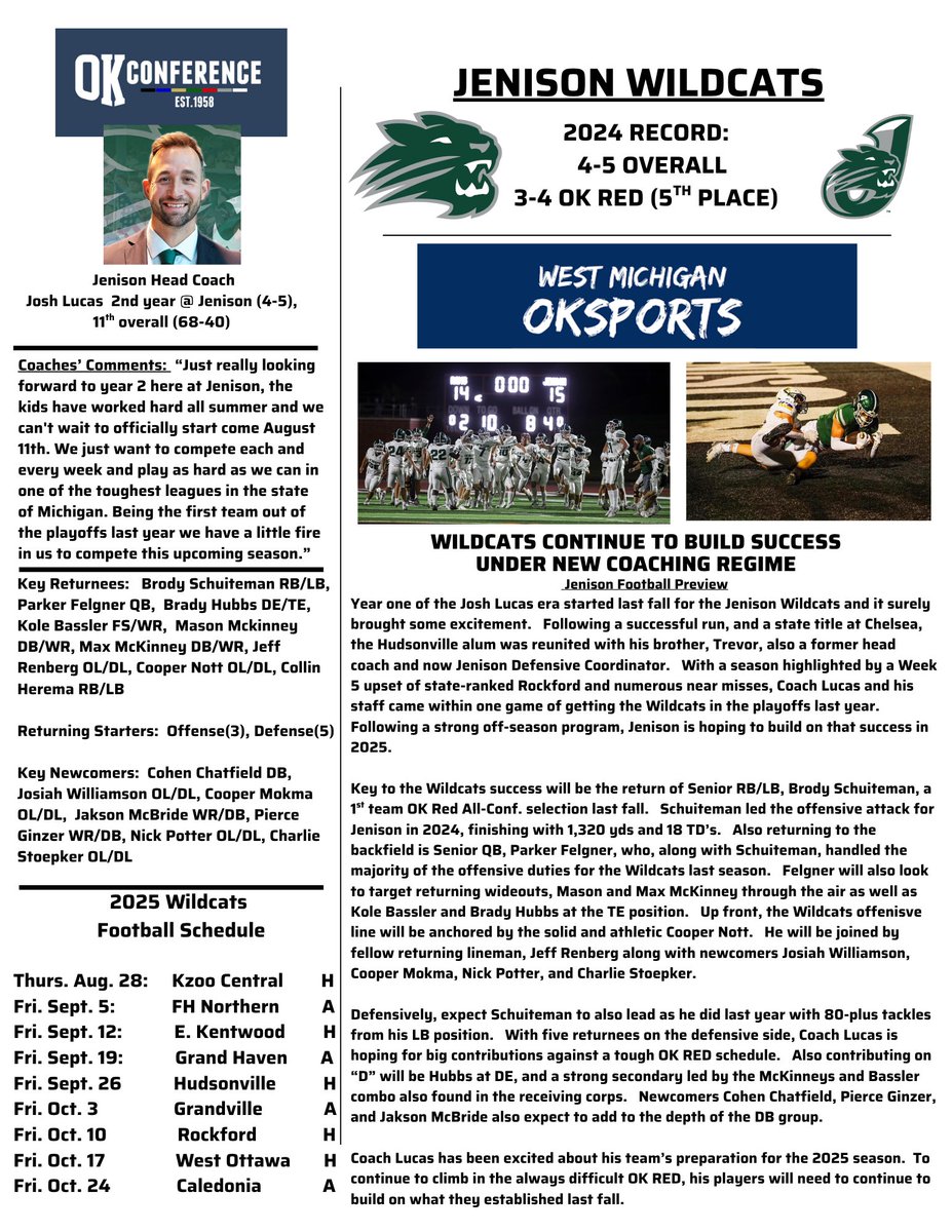 westmichspartan's tweet photo. OK RED:  Jenison Football '25 Preview @  https://t.co/EQrTzgmP55

@JenisonWildcats @coach_joshlucas

@jhutt5 @BakitaWOODRadio @BuckGenoIII
@Hugeshow @goosepoop_ @lenny_padilla
@thesportsprojec @jackdoles @FOX17Blitz @PowerStrengthTS @MLiveSports @13OYSL https://t.co/gaqmgk8m46