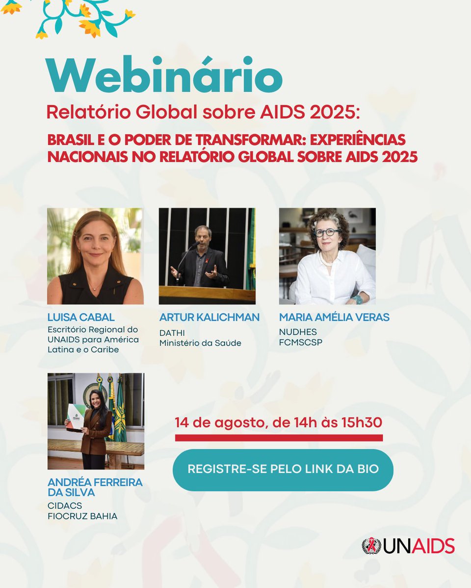 🚨 É HOJE!

📅 Às 14h, participe do webinário Brasil e o Poder de Transformar e conheça experiências brasileiras que inspiraram o Relatório Global sobre AIDS 2025.