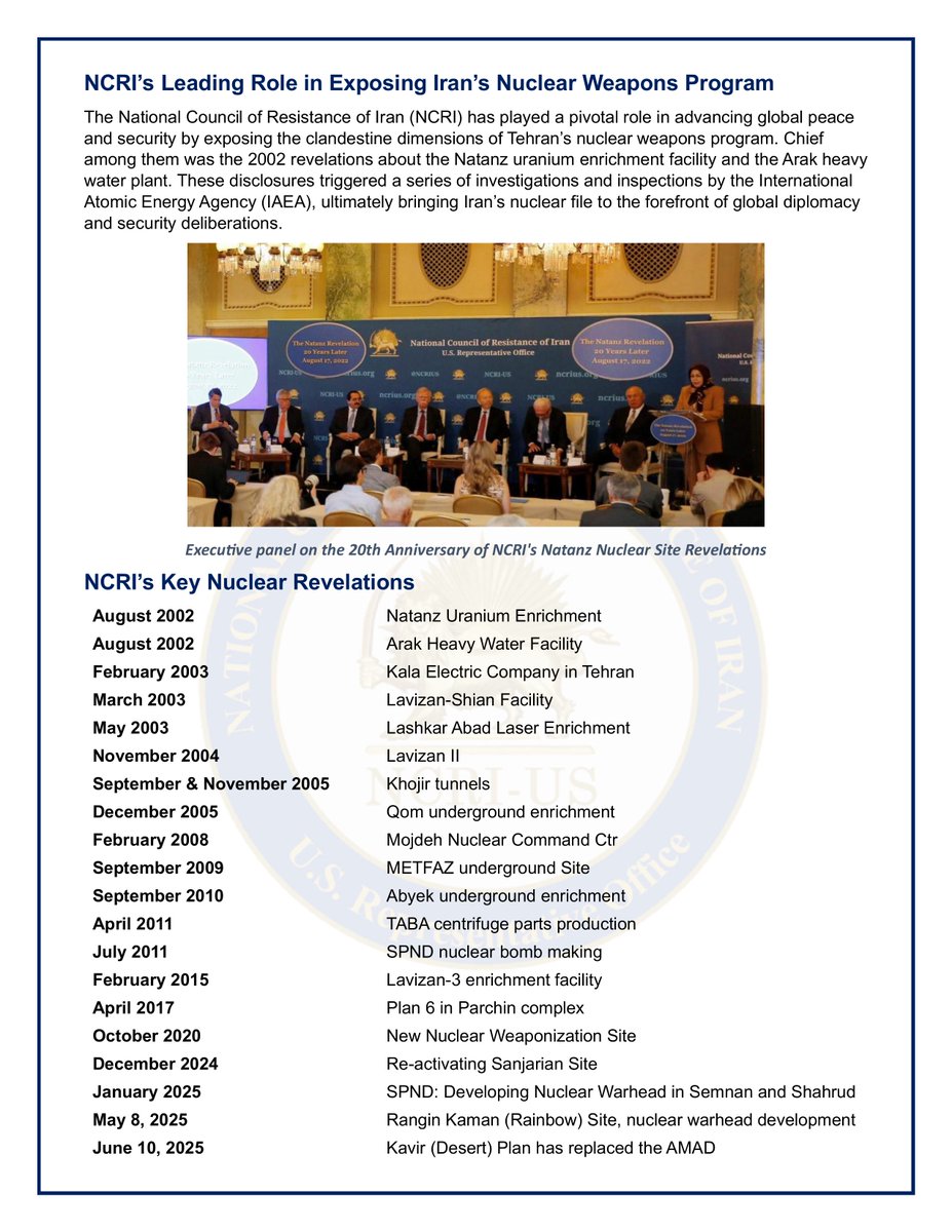 🔷 #ThisDayInHistory: As we mark the 23rd anniversary of exposing Natanz and Arak, let's underline the NCRI and MEK's unyielding three-decade campaign to unmask Tehran's clandestine nuclear program—from early 1991 warnings on atomic warhead pursuits and uranium sites like