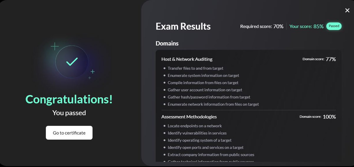 Cyber Starr Gehโจ (@stellaobatoye) on Twitter photo eJPT Certfied ๐ฅณ
I passed my eLearnSecurity Junior Penetration Tester (eJPT) exam!
A big thank you to <a href="/sisinerdtweets/">Confidence Staveley</a> and <a href="/cybersafehq/">Cybersafe Foundation</a> for the exam voucher.
PS: I'm currently eyeing CPTS ๐ eJPT Certfied ๐ฅณ
I passed my eLearnSecurity Junior Penetration Tester (eJPT) exam!
A big thank you to <a href="/sisinerdtweets/">Confidence Staveley</a> and <a href="/cybersafehq/">Cybersafe Foundation</a> for the exam voucher.
PS: I'm currently eyeing CPTS ๐