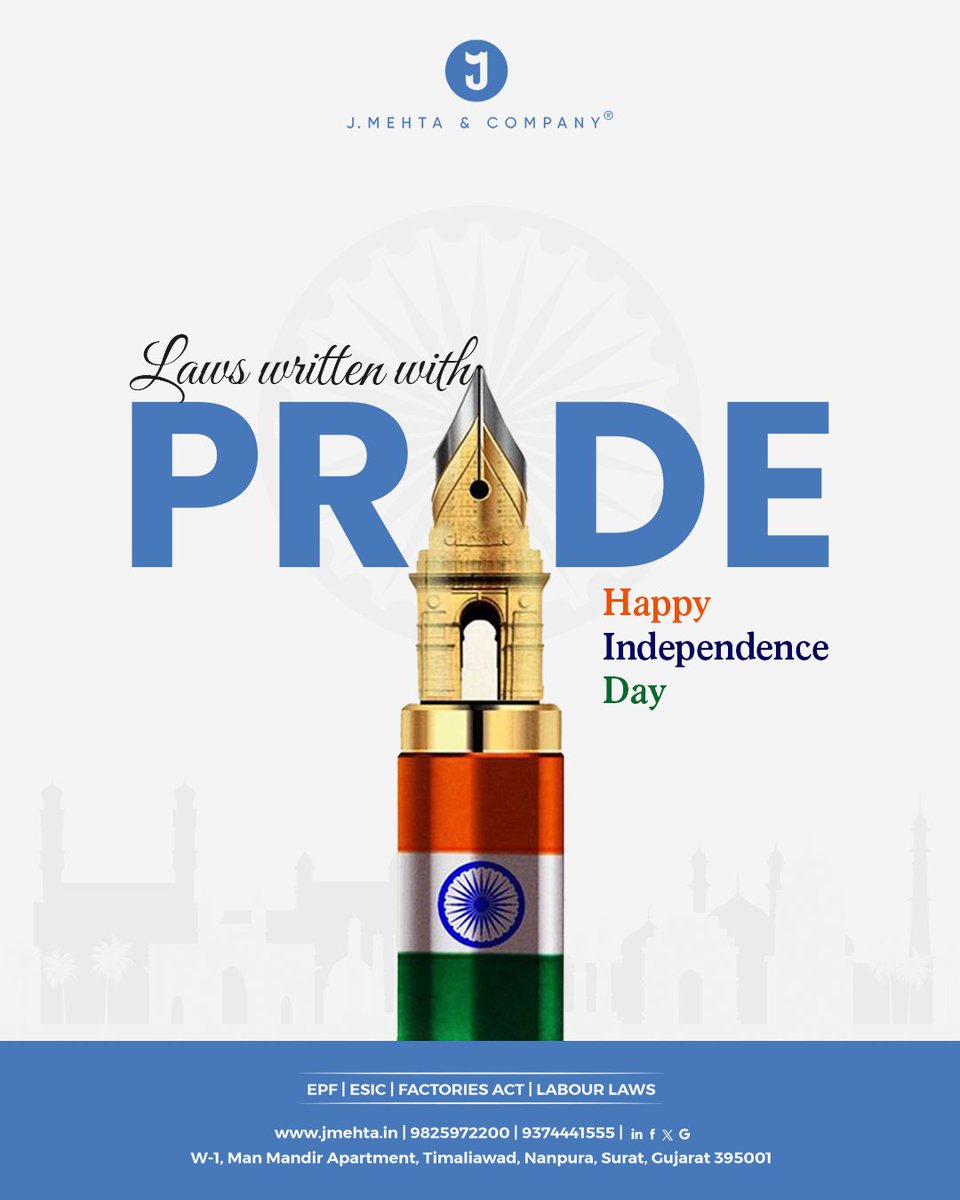 JMehtaCo's tweet photo. From the Constitution to Compliance, every law we uphold is inked with India’s pride. 🇮🇳✒️ 

Happy Independence Day.

#indepenedenceday2025 #laws #compliances #constitution #prideofindia https://t.co/bsacFbtqih