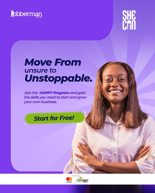 JobbermanGhana's tweet photo. Thinking of starting your own business but not sure what to do next?
Join the HAPPY Program and take part in our Future-Ready Skills Training for free!
Register now by sending a message to 027 017 0766 or visit https://t.co/deq7yLrGxR
#SHEcan #jobbermanghana #HAPPYprogram https://t.co/QLs0o3kUip
