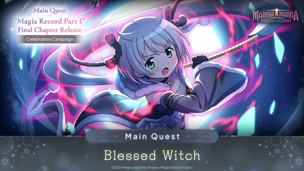 madoka_exedraEN's tweet photo. ━━━━━━━━━━━
Main Quest "Blessed Witch" Rewards
━━━━━━━━━━━
Clear all Main Quest modes (Standard, Battler, and Nightmare) & finish reading the story to get a total of 3,170 Magica Stones!✨

Plus, "Dark Sand Depths" & "A Brief Treat" portraits!

#PuellaMagiMadokaMagica #madoka_exedra