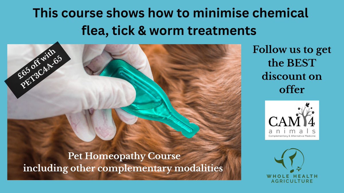 Having trouble with #fleas, #ticks &amp; #worms?

GET THE BEST DISCOUNT ON Whole Health Agricultures's Pet Homeopathy course using 

PET3C4A-65 

for the best all round #holistichealth approach

Lifetime access to 88 sessions

Taught by vet Chris Auckland

learning.wholehealthag.org/pet-course-3