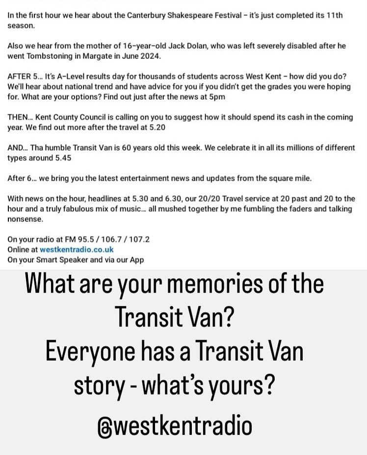 thezacdj's tweet photo. Join me from 4pm for Drivetime on @WestKentRadio 

The Transit Van is 60yrs old this week…
Everyone has a Transit Van story…
What’s yours? What are your memories of the humble Transit Van? 

Here’s what we’ve got on the show…. https://t.co/bm2fEaFVn4
