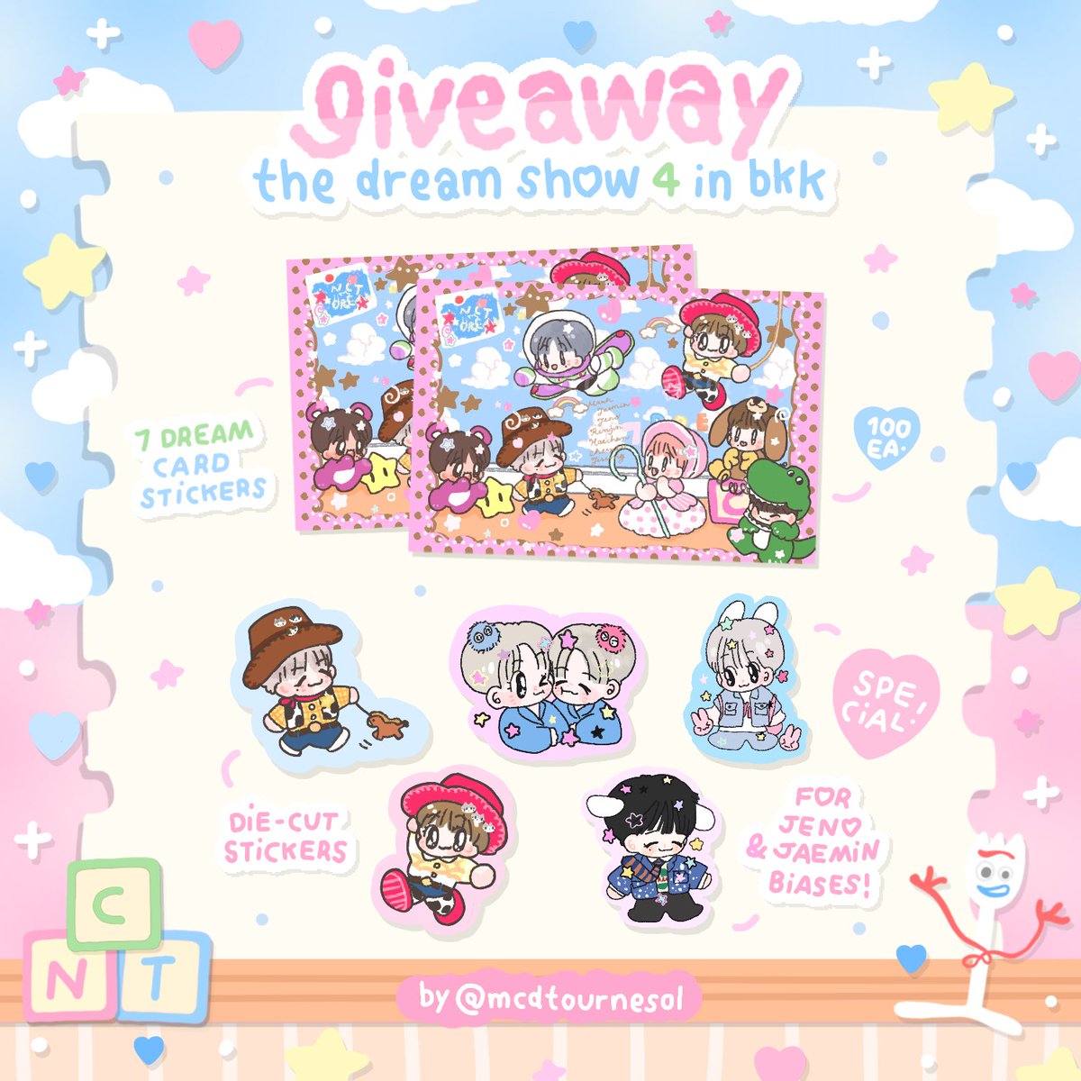 giveaway the dream show 4 in bangkok ♡

7 dreamies story card stickers 100 ea
⭐️ for 🐶&amp;🐰 biases: random die-cut stickers

💘 16-17 august 2025 💘

#THEDREAMSHOW4_in_BKK
#NCTDREAM_THEDREAMSHOW4_BANGKOK