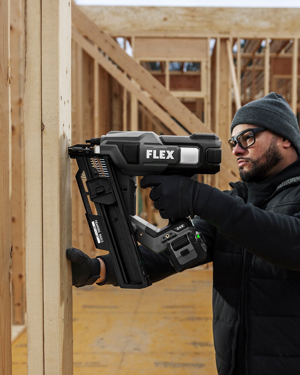 For the toughest framing jobs, the FLEX 21° Framing Nailer brings the power. Drives up to 3 nails per second into seasoned lumber with zero ramp up time. Easily set nailing depth with the Power Adjustment Dial. Comes with a Dry Fire Lockout feature to eliminate blank firing.