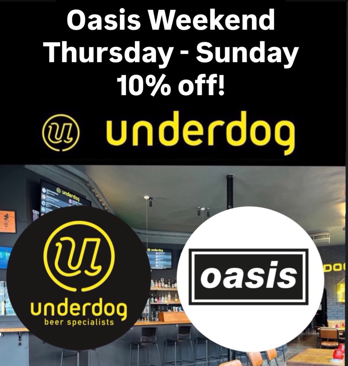 UnderDogDub's tweet photo. Loads of beer just tapped, Friends!!
Doors open at 5pm!! 
Show us your Oasis ticket and get 10% off all weekend from today until Sunday!! 
😘😘🍻🍻��🏼✌🏼 https://t.co/7UkfCywFsS