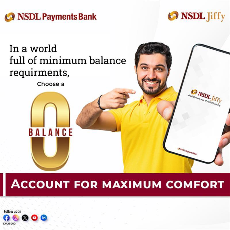 nsdlpb's tweet photo. 𝐖𝐡𝐲 𝐥𝐨𝐜𝐤 𝐲𝐨𝐮𝐫 𝐦𝐨𝐧𝐞𝐲 𝐰𝐡𝐞𝐧 𝐟𝐫𝐞𝐞𝐝𝐨𝐦 𝐜𝐨𝐬𝐭𝐬 𝐙𝐄𝐑𝐎?

Download NSDL Jiffy. Open your savings account now and experience true financial freedom.

#ZeroBalanceAccount #DigitalBanking #SmartBanking #BankingMadeEasy
#NoMinimumBalance #SimpleBanking https://t.co/8bEuNsXreY