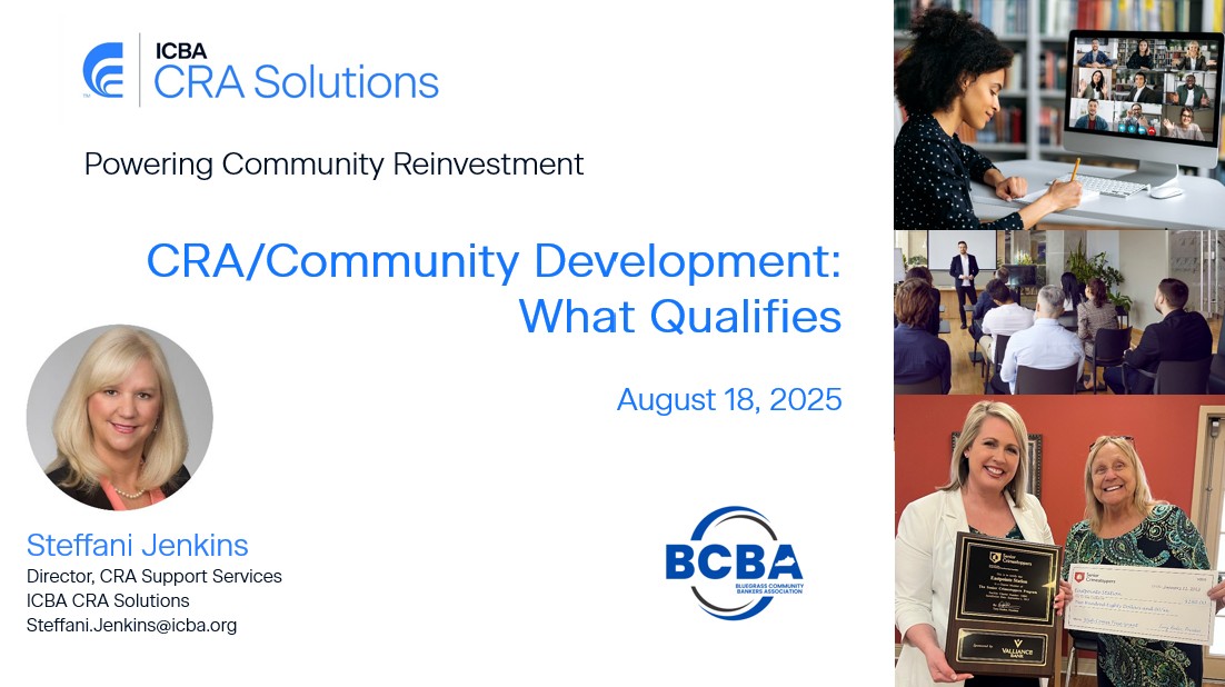 CRA Solutions (@cra_solutions) on Twitter photo If you are heading to KY next week for the <a href="/BCBA_KY/">Bluegrass Community Bankers Association</a> Convention, try to catch our CRA Support Services Director Steffani Jenkins’ talk on Community Development! If you are heading to KY next week for the <a href="/BCBA_KY/">Bluegrass Community Bankers Association</a> Convention, try to catch our CRA Support Services Director Steffani Jenkins’ talk on Community Development!