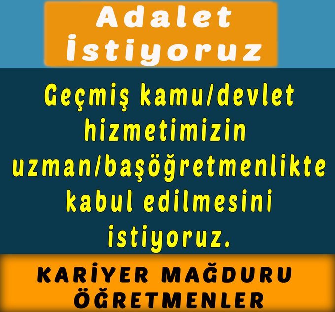 <a href="/MemurSenKonf/">Memur-Sen</a> Önceki hizmetimiz uzman/başöğretmenlikte sayılsın. Mağduruz. Binlerce öğretmen. Bize de çözüm bulun artık. Üyeniz değil miyiz?
#AKParti 
#AdaletinYoluKademe
<a href="/EgitimBirSen/">Eğitim-Bir-Sen</a>
<a href="/RTErdogan/">Recep Tayyip Erdoğan</a>
<a href="/isikhanvedat/">Prof. Dr. Vedat Işıkhan</a>
