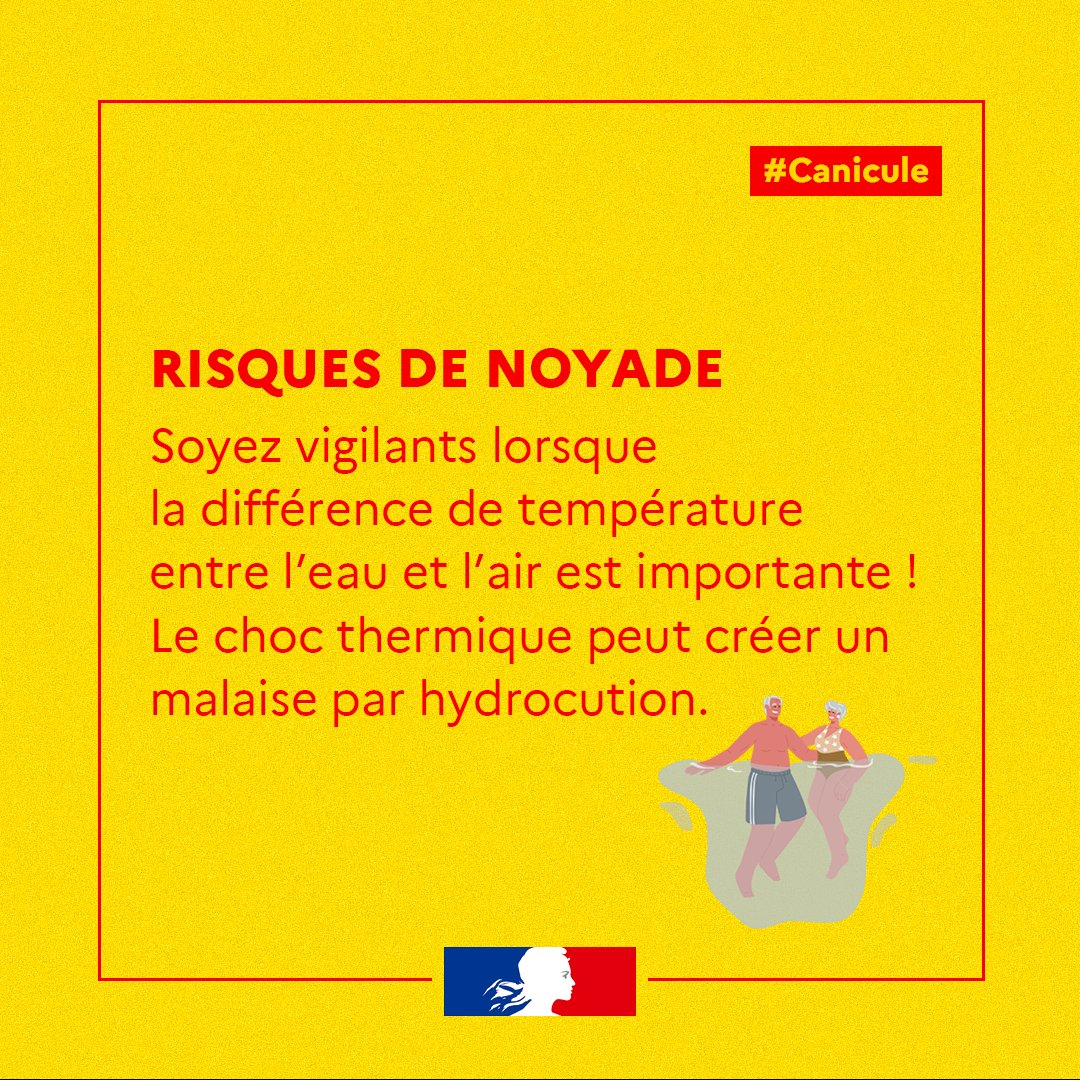 Ministère de la Santé et de l'Accès aux soins (@sante_gouv) on Twitter photo #Canicule | Lors des épisodes de canicule, le nombre de noyades accidentelles augmente. Pendant vos baignades, soyez prudents ! 🏊
🔎 Plus de conseils et d'informations : sante.gouv.fr/sante-et-envir… #Canicule | Lors des épisodes de canicule, le nombre de noyades accidentelles augmente. Pendant vos baignades, soyez prudents ! 🏊
🔎 Plus de conseils et d'informations : sante.gouv.fr/sante-et-envir…