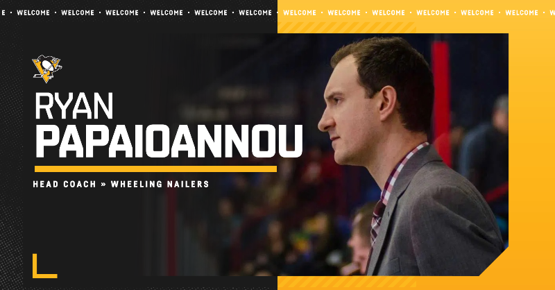 penguins's tweet photo. Ryan Papaioannou has been named the head coach of the @WheelingNailers. 

Papaioannou will be the 21st head coach in Nailers history, joining the Penguins’ ECHL affiliate from the Brooks Bandits, where he has spent the last 17 seasons in the Alberta Junior Hockey League.