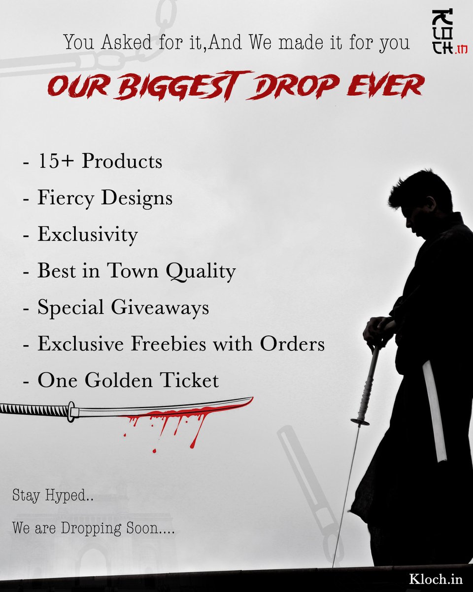 OUR BIGGEST DROP EVER! 🔥

15+ products. Fiery designs. Exclusive freebies.

One Golden Ticket. 🎟️

Stay hyped. Dropping soon. ⏳

#Kloch #BiggestDropEver #KlochFanWear