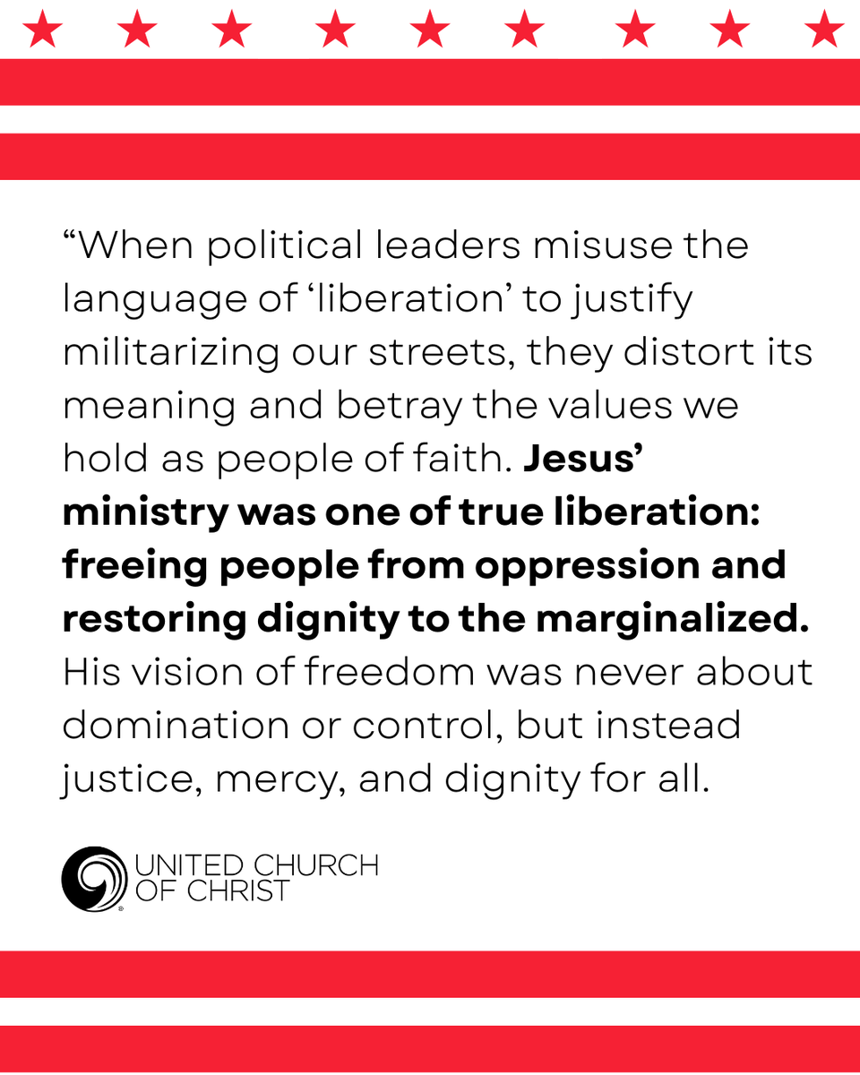 justice_ucc's tweet photo. “As the Director of the UCC Washington D.C. office and as a resident and parent who has called this city home for over 20 years, I condemn this administration’s decision to federalize the Metropolitan Police Department and deploy the National Guard in our city." - Rev. Neuroth https://t.co/RFwAZJgO0Q