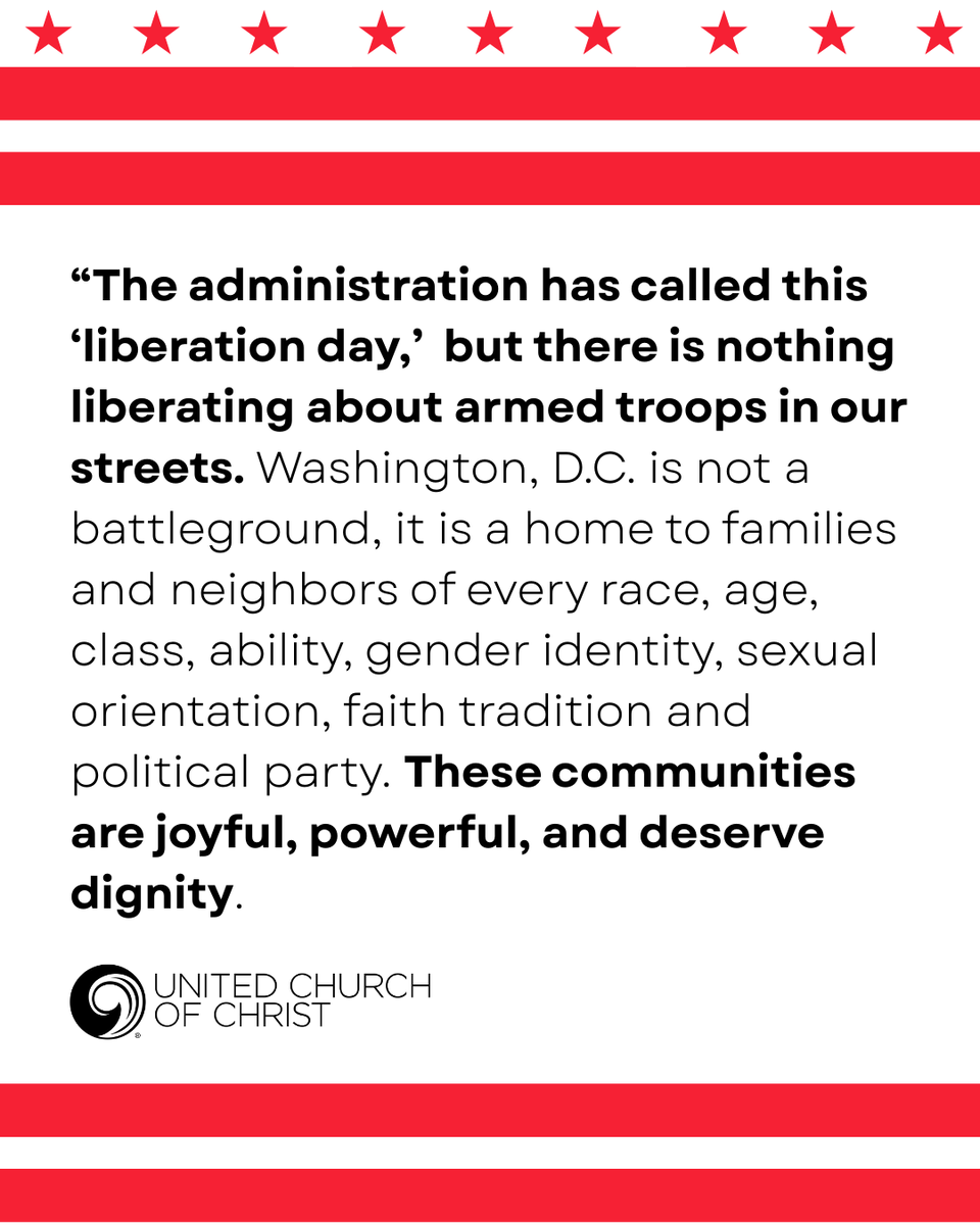 justice_ucc's tweet photo. “As the Director of the UCC Washington D.C. office and as a resident and parent who has called this city home for over 20 years, I condemn this administration’s decision to federalize the Metropolitan Police Department and deploy the National Guard in our city." - Rev. Neuroth https://t.co/RFwAZJgO0Q