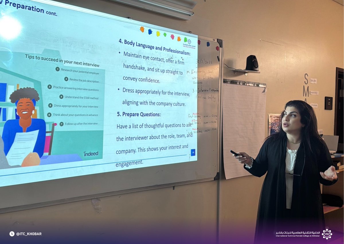 ITC_Khobar's tweet image. انطلاقًا من حرصنا على تمكين الكفاءات النسائية،
قدّمت #الكلية_التقنية_العالمية_للبنات_بالخبر بالتعاون مع #بر_الشرقية برنامجًا تدريبيًا في الأدوات الرقمية والمهارات الوظيفية، بهدف رفع كفاءة المشاركات في إعداد السيرة الذاتية، وخوض المقابلات بنجاح، وتعزيز قدرات التسويق الذاتي، ضمن…
