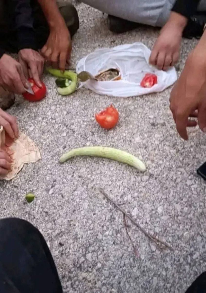 دي اللقمة الي بياكلوها شباب #الساحل_السوري بعد ما انهكهم التعب من محاولة اطفاء حرائق الغاب ومقامات الهاشميين .. لقمة الشرف دي احلى من كل موائد تركيا وقطر