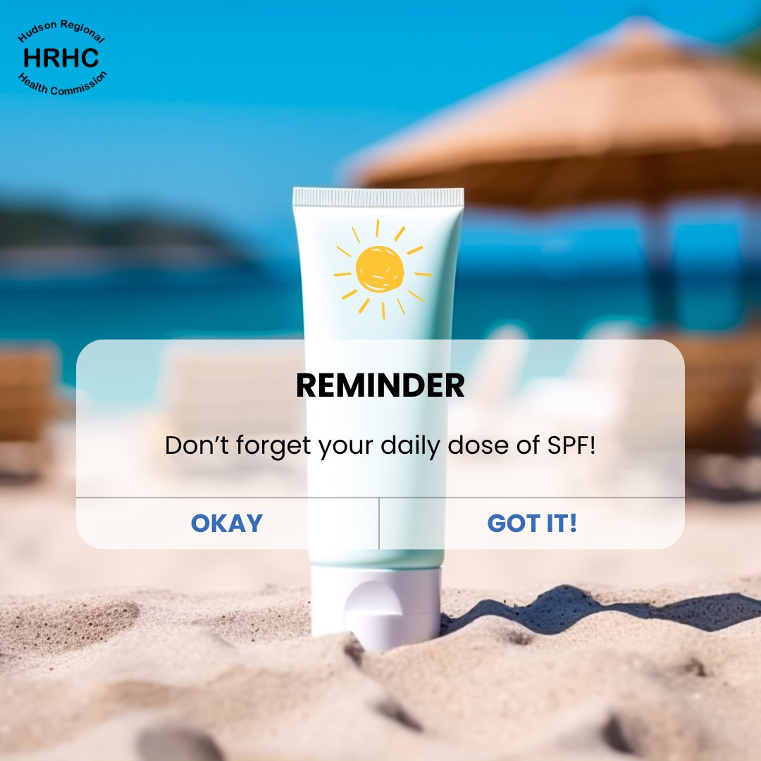 Hudson Regional Health Commission (@hudsonreghealth) on Twitter photo Protect your skin every time you step outside! 
Whether it's sunny or cloudy, UV rays can damage your skin and eyes. Here's how to stay safe:
Use broad spectrum SPF 15+
Wear sunglasses
Choose a wide-brim hat
Cover up with tightly woven clothing
Stay in the shade when possible Protect your skin every time you step outside! 
Whether it's sunny or cloudy, UV rays can damage your skin and eyes. Here's how to stay safe:
Use broad spectrum SPF 15+
Wear sunglasses
Choose a wide-brim hat
Cover up with tightly woven clothing
Stay in the shade when possible