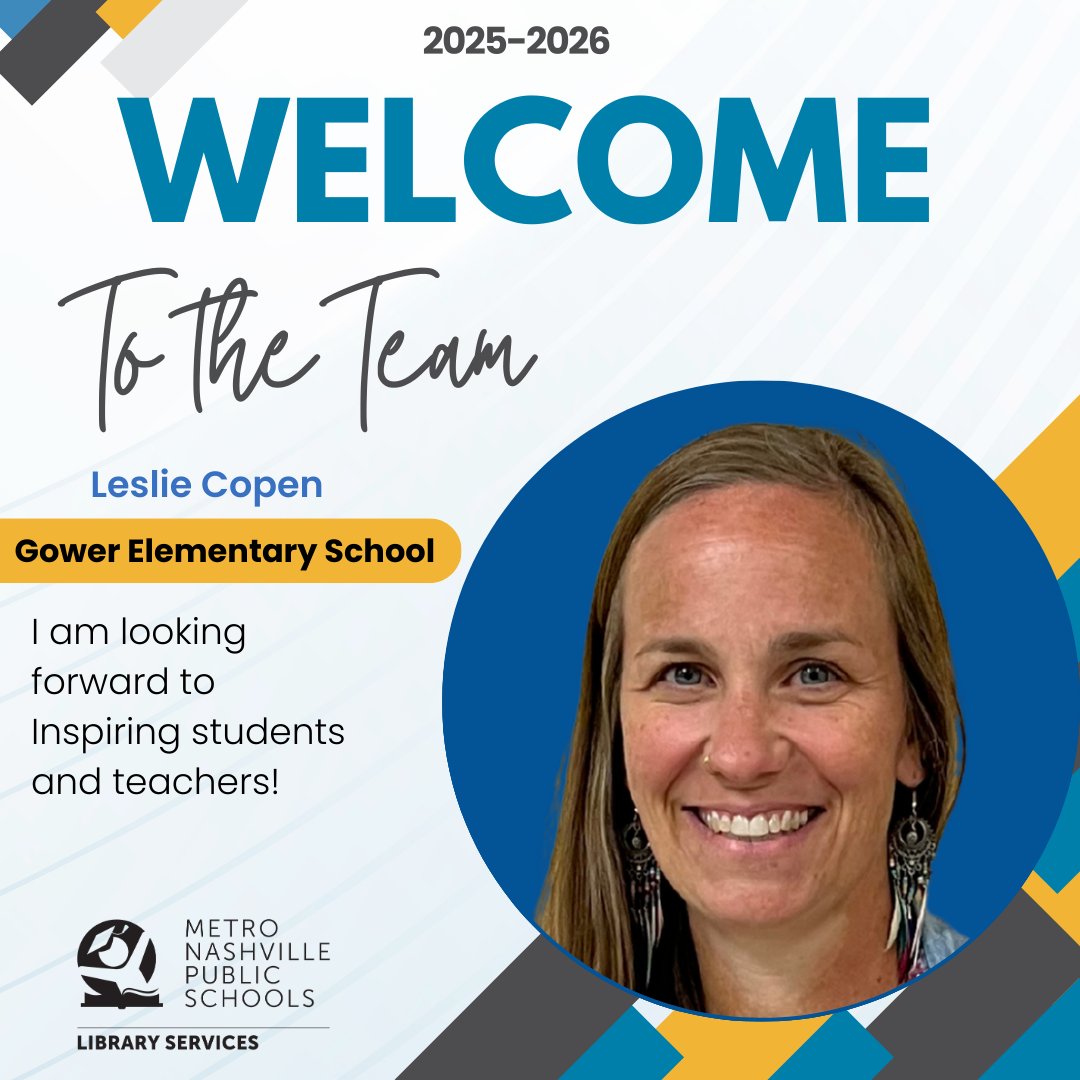 MNPSLibraries's tweet image. Welcome to the team, Leslie Copen! Though Leslie is not new to the Gower Elementary community, she is new to the librarian role and is looking forward to inspiring teachers and students this year. @metroschools #mnpslibraries