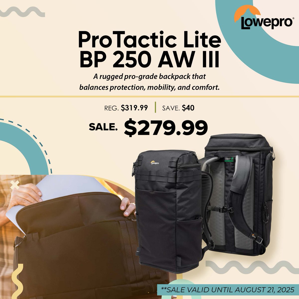 CameraKingston1's tweet image. Lowepro ProTactic Lite BP 250 AW III
SALE: $279.99 – UNTIL AUG 21
A rugged pro-grade backpack that balances protection, mobility &amp;amp; comfort.
#fotosource #Lowepro #ProTacticLite #CameraBag #AdventureReady #GearProtection #ComfortCarry #RainCover #PhotographerBag #BackpackStyle