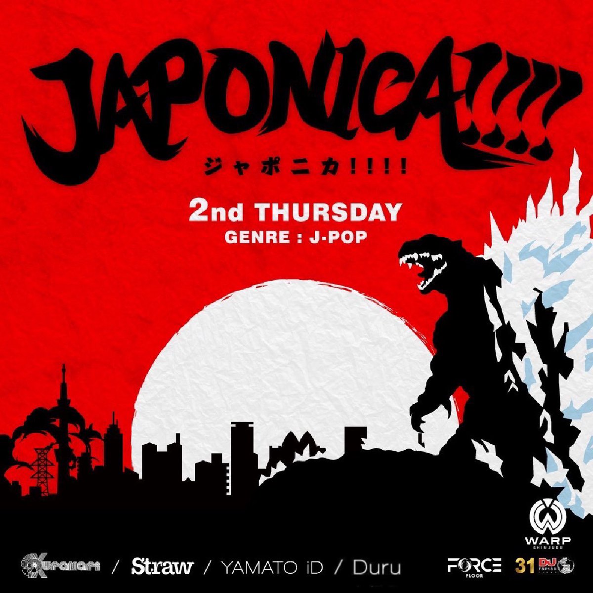 JAPONICA_WARP's tweet photo. ／
 今夜は 新宿 ワープ で #ジャポニカ🇯🇵
＼

🗓️8/14(木) 22:00~翌4:30
📍WARP SHINJUKU / FORCE FLOOR

どこかで聴いたことある・歌えるJ-POPが沢山かかるDJパーティー🎧
終電まででも楽しめます🎶

お得に入場できる ゲスト 割引 は
コメントに記載の出演DJまでご連絡を！📨 https://t.co/zGYuQfGbDP