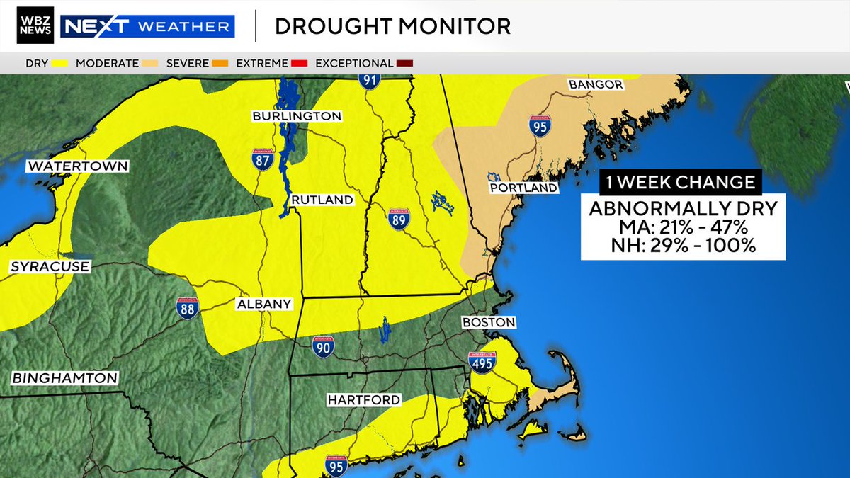 Drought monitor came out this morning and there were sizeable jumps in the "abnormally dry" areas in MA and NH