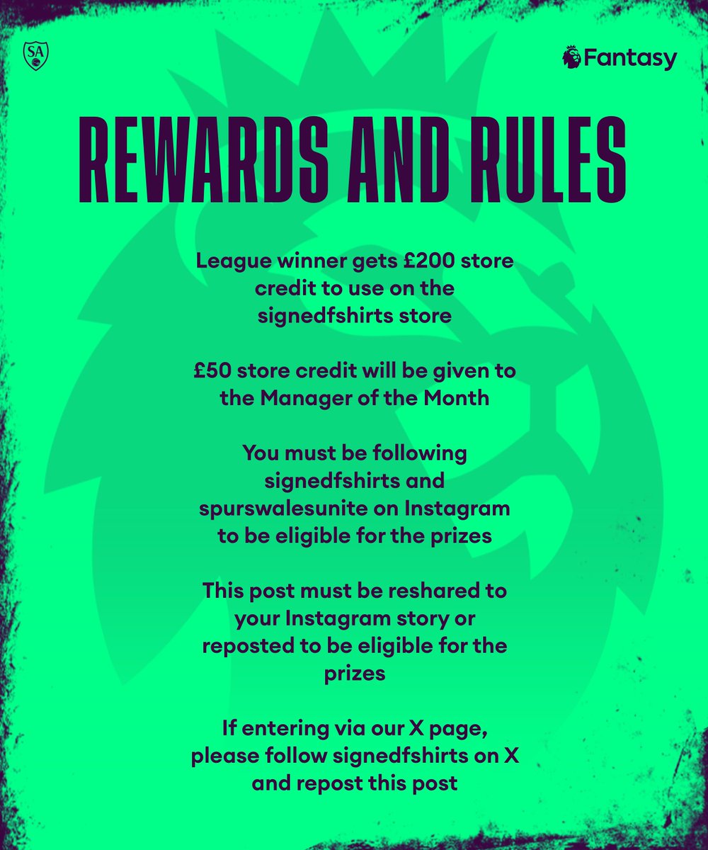 🚨 JOIN OUR FPL LEAGUE! 

This season, we’ve teamed up with <a href="/signedfshirts/">Signed Football Shirts & Shirt Framing Services</a> to launch our FPL league! 👀

To join, use our code ‘e53is2’, follow <a href="/signedfshirts/">Signed Football Shirts & Shirt Framing Services</a> and repost this post! ✅

The winner will receive £200 STORE CREDIT to use on the SignedFShirts store, and the Manager of