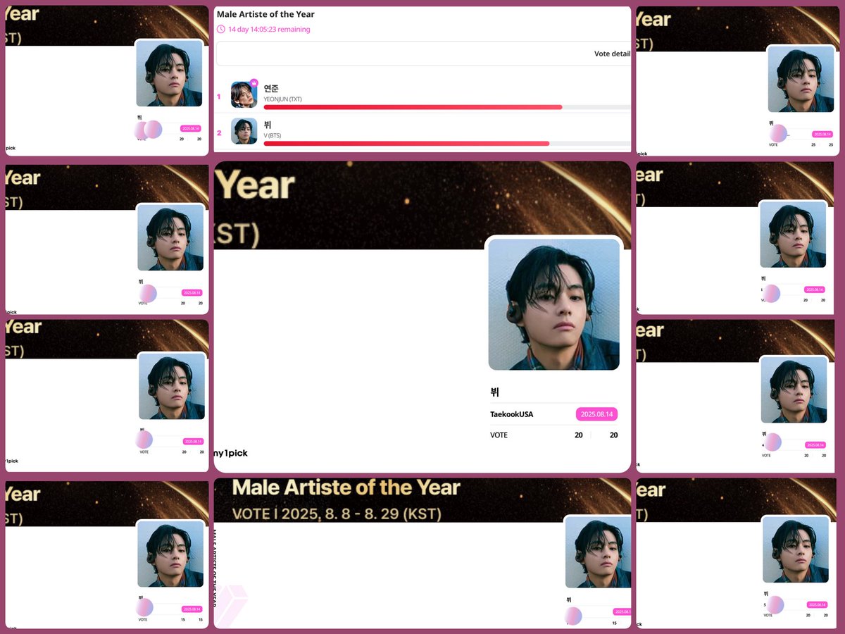 ⚡ TAEKOOK JUPITER VOTING! ⚡
🔹 MY1PICK – 5 DAILY TICKETS
⏰ONE HOUR LEFT UNTIL RESET!⏰

VOTE ALL 5 for V to push him to #1! We are closing the gap, but need more voters! JK’s lead is still huge. 

REMEMBER WE ARE WORKING TO ENSURE BOTH WIN THEIR CATEGORY! LET’S GO!!!