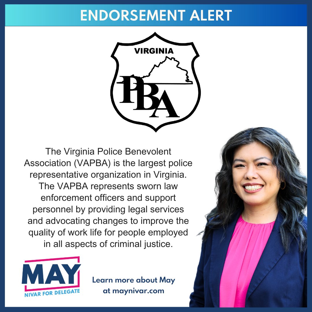 Our law enforcement professionals deserve a Delegate who will have their backs and give them the support and resources they need to keep our communities safe. I'm honored to be endorsed by the <a href="/VAPBA/">Virginia PBA</a> and look forward to partnering with them to support those who protect and serve.
