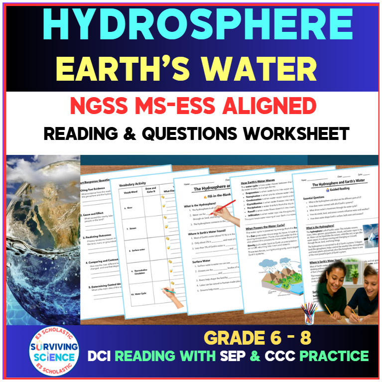 Hydrosphere and Earth's Water – #NGSS-Aligned MS #Science  Reading &amp; Questions teacherspayteachers.com/Product/Hydros… #BackToSchool #teacherstudent #Students #middleschool
