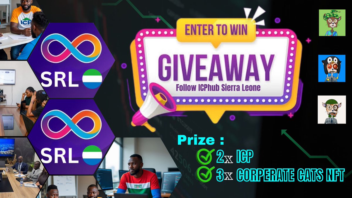 Icpspace🎙️ (@icpspace) on Twitter photo 🚀 Partnership Announcement🤝
Thrilled to team up with <a href="/Icphub_SRL/">ICP HUB SIERRA LEONE</a> to grow the #ICP ecosystem in West Africa! 🌍
🎁 To celebrate, we’re giving away:
💰 2 $ICP
🐱 3 Corporate Cats NFTs
How to enter:
1️⃣ Follow <a href="/Icpspace/">Icpspace🎙️</a> & <a href="/Icphub_SRL/">ICP HUB SIERRA LEONE</a>
2️⃣ ♥️ & 🔄 this post
3️⃣ Tag 3 friends
⏳72hr 🚀 Partnership Announcement🤝
Thrilled to team up with <a href="/Icphub_SRL/">ICP HUB SIERRA LEONE</a> to grow the #ICP ecosystem in West Africa! 🌍
🎁 To celebrate, we’re giving away:
💰 2 $ICP
🐱 3 Corporate Cats NFTs
How to enter:
1️⃣ Follow <a href="/Icpspace/">Icpspace🎙️</a> & <a href="/Icphub_SRL/">ICP HUB SIERRA LEONE</a>
2️⃣ ♥️ & 🔄 this post
3️⃣ Tag 3 friends
⏳72hr