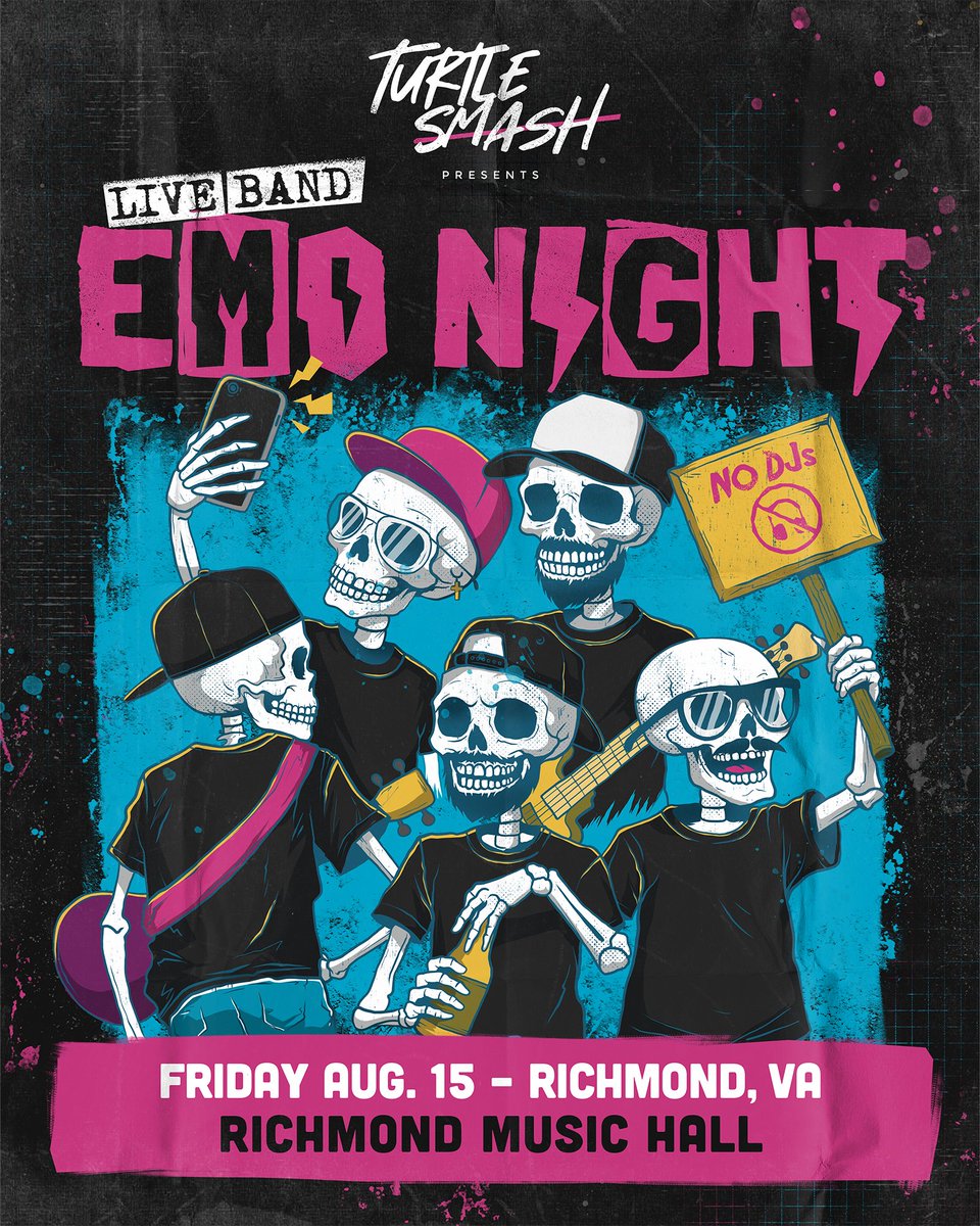 TOMORROW at Richmond Music Hall!! 💥 🤟 LIVE BAND Emo Night with Turtle Smash! Join us for a night full of all your favorite pop punk + emo hits ⚡

Pick up tickets at richmondmusichall.com or in person at @plan9music 🎟️