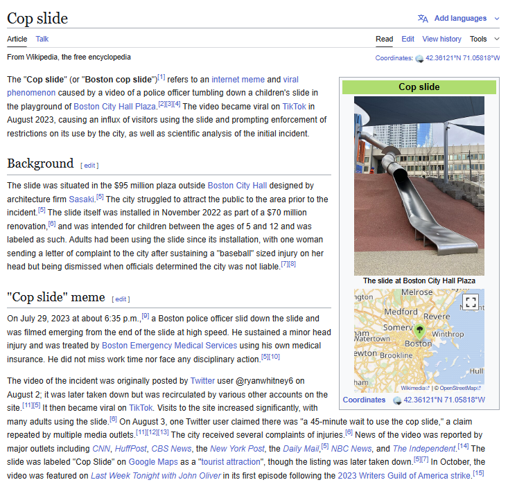 The “Boston Cop Slide” is famous enough to have its own Wikipedia page.